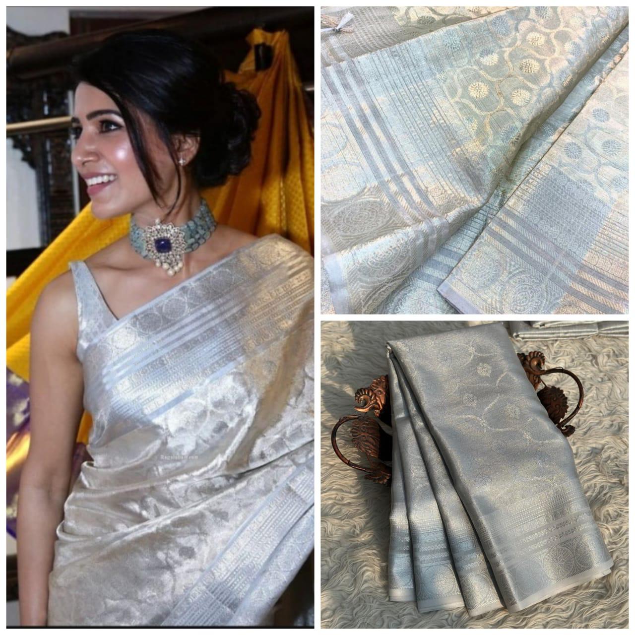 ✨ Luxurious Silver Banarasi Silk Saree ✨