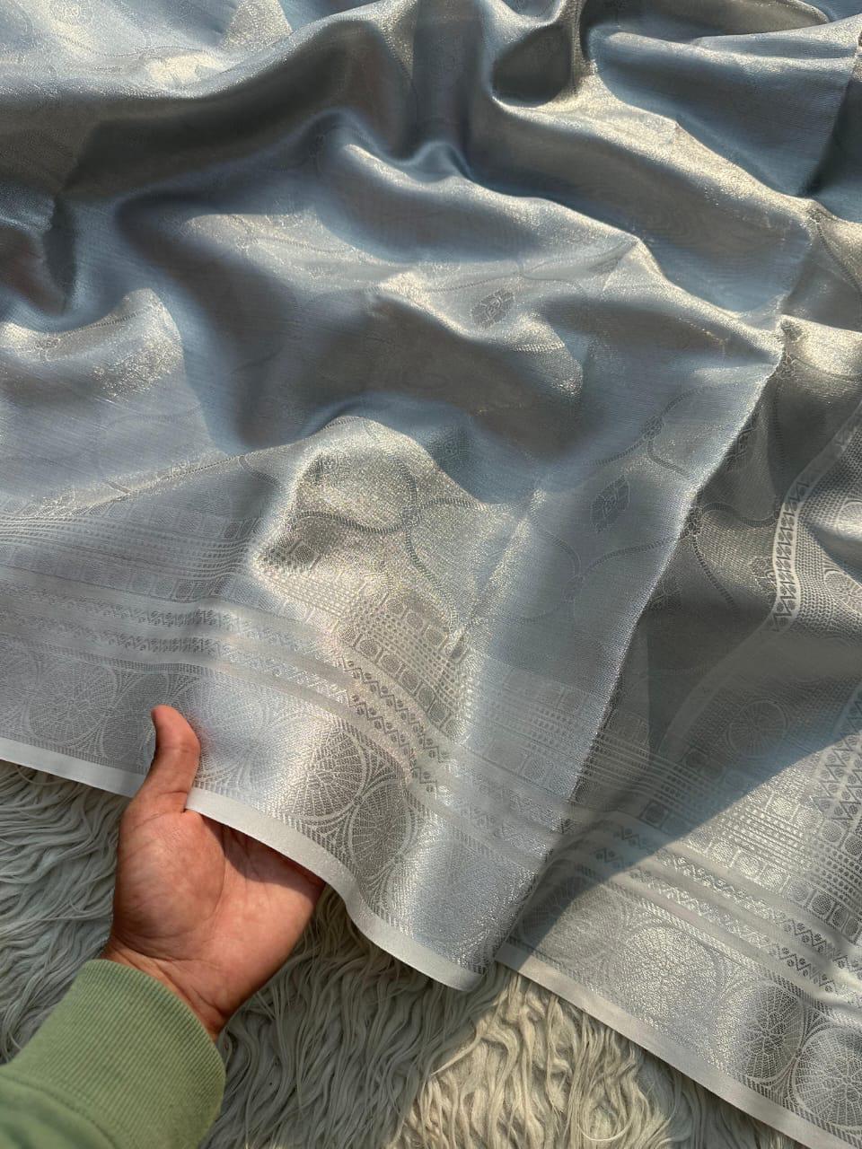 ✨ Luxurious Silver Banarasi Silk Saree ✨