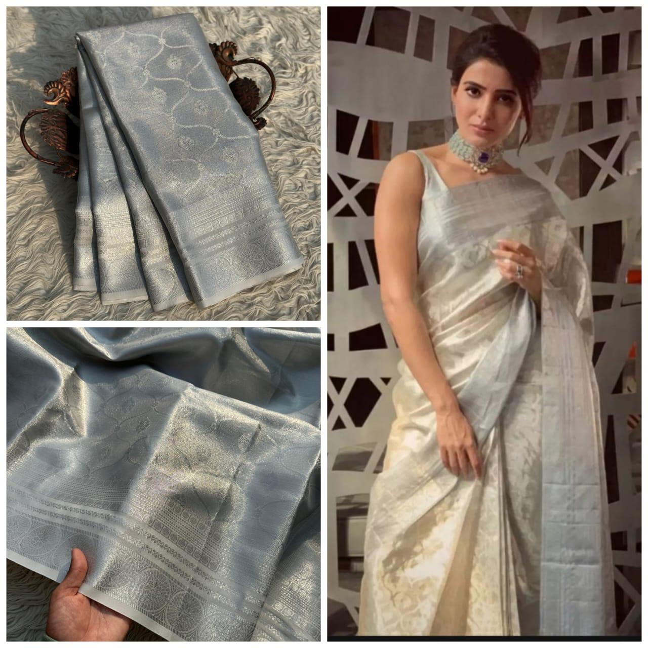 ✨ Luxurious Silver Banarasi Silk Saree ✨