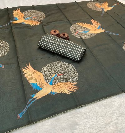 Majestic Crane Soft Tusser Silk Saree